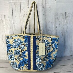 NWT Antik Kraft Jute Handmade Floral Print Tote